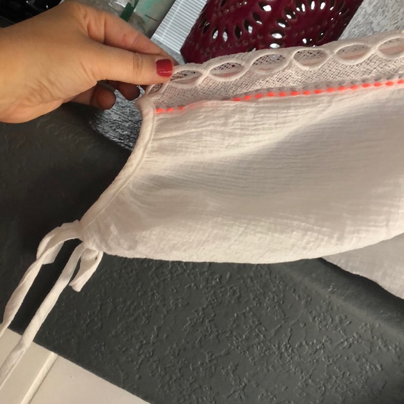 FAB’RIK White Gauzy Boho Top with Orange Accents - Picture 6 of 6